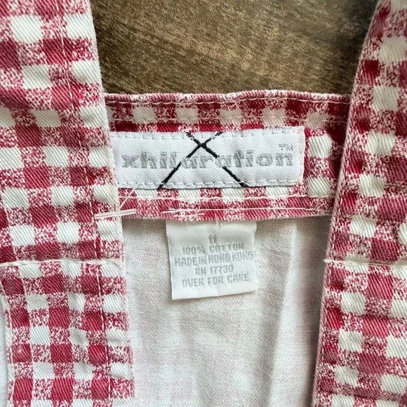Xhilaration Vintage 90s Gingham Button Overall Pinafore Dress, Red White,11 - Picture 2 of 8